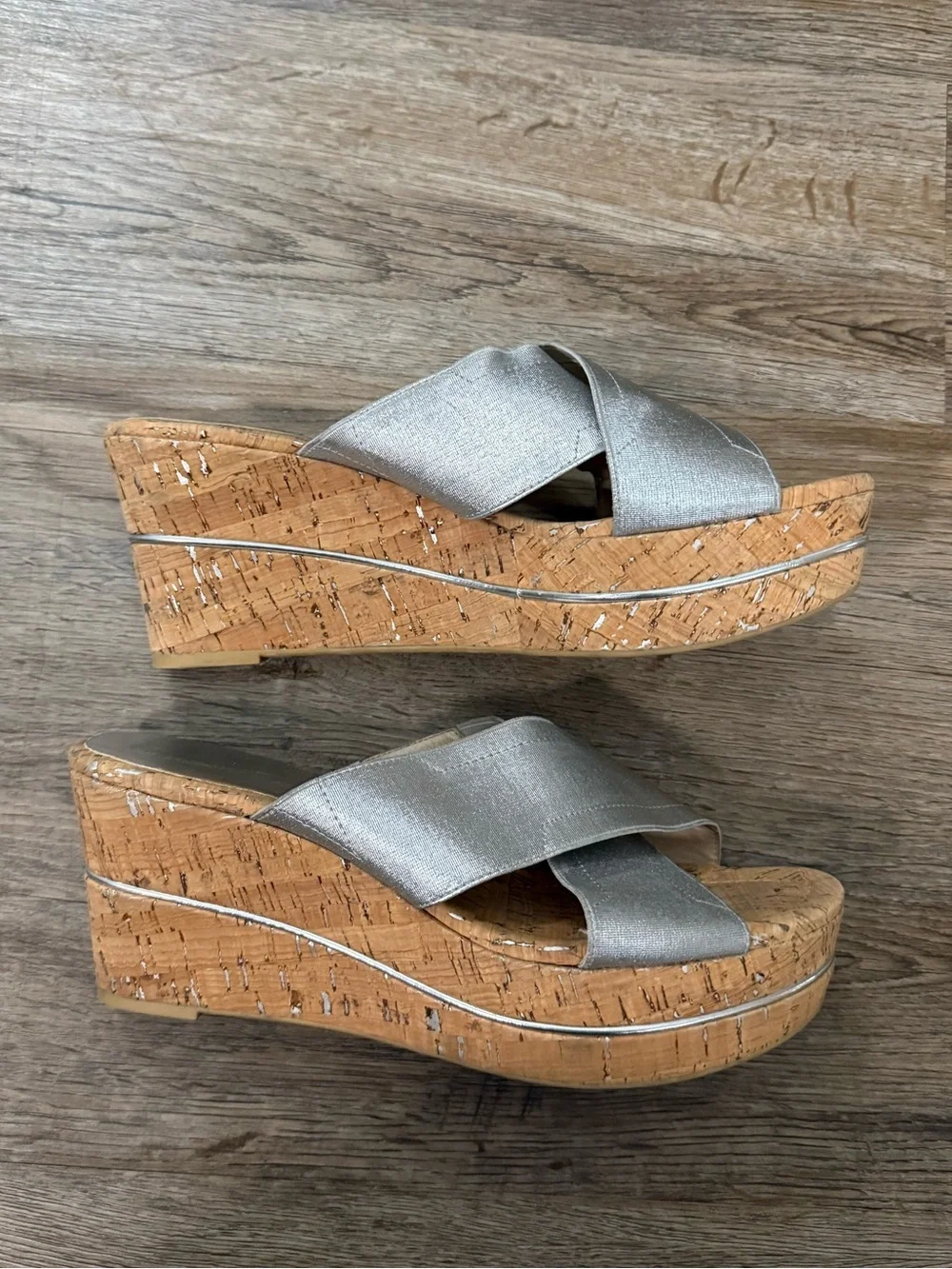 Donald J. Pliner • Dani Metallic Silver Cork Wedge Sandals